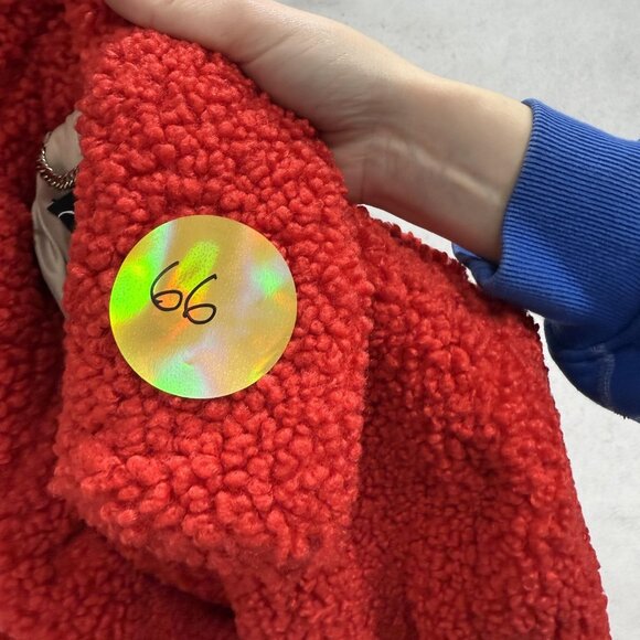 J Crew Coat Womens XSP Red Faux Fur Teddy Shearling Button Front Mid Length - Picture 11 of 12